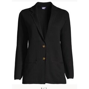 Lands End Fine Gauge Cotton Button Front Blazer Sweater Size Large 14-16 Black